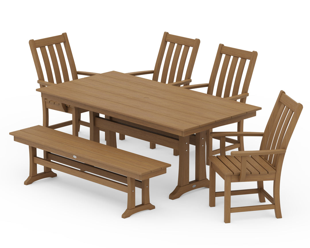 POLYWOOD® Vineyard 6-Piece Arm Chair Farmhouse Dining Set with Trestle Legs and Bench