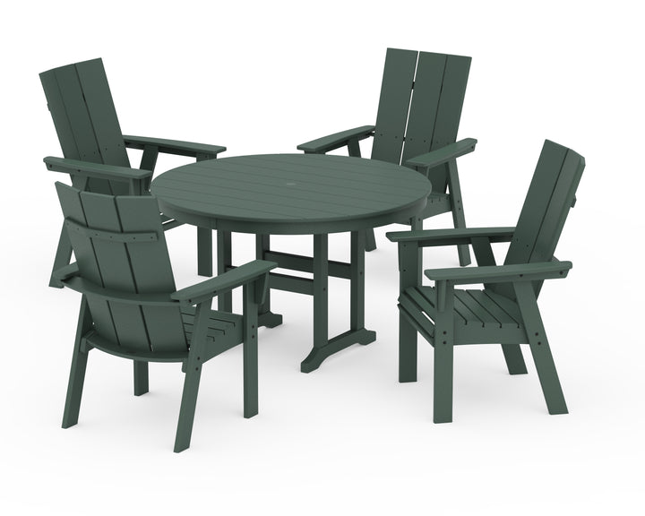 POLYWOOD® Modern Curveback Adirondack 5-Piece Round Farmhouse Dining Set