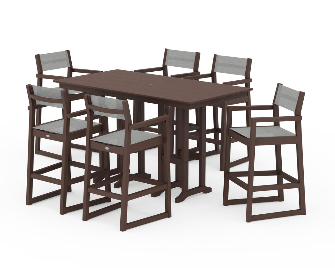 POLYWOOD® EDGE Sling Arm Chair 7-Piece Farmhouse Bar Set