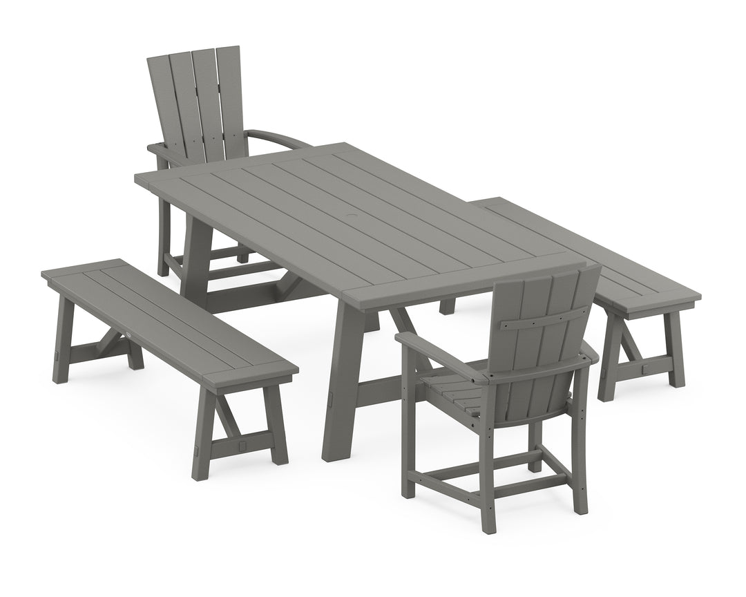 POLYWOOD® Quattro 5-Piece Rustic Farmhouse Dining Set With Benches