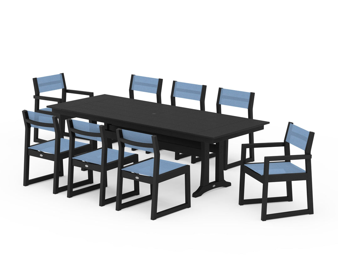 POLYWOOD® EDGE Sling 9-Piece Farmhouse Trestle Dining Set