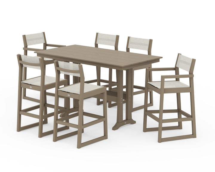 POLYWOOD® EDGE Sling 7-Piece Farmhouse Bar Set with Trestle Legs