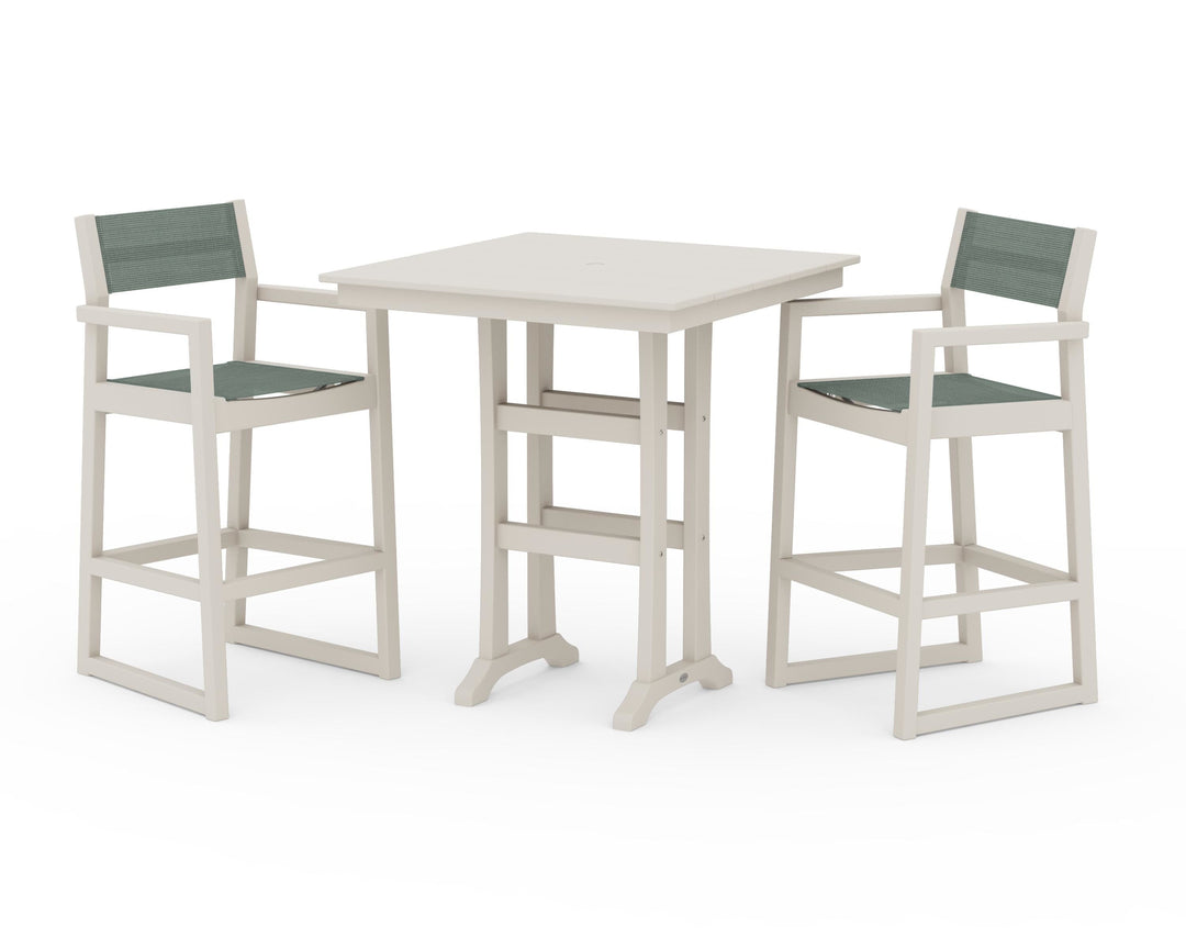 POLYWOOD® EDGE Sling Arm Chair 3-Piece Farmhouse Bar Set with Trestle Legs