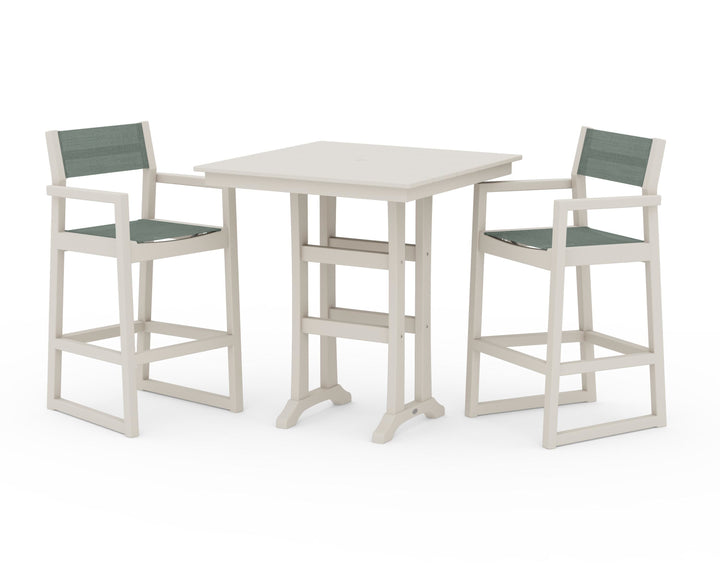 POLYWOOD® EDGE Sling Arm Chair 3-Piece Farmhouse Bar Set with Trestle Legs