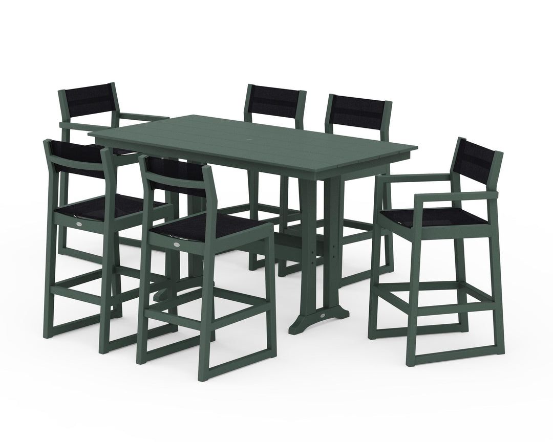 POLYWOOD® EDGE Sling 7-Piece Farmhouse Bar Set with Trestle Legs