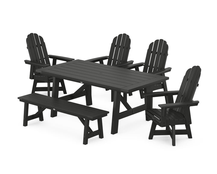 POLYWOOD® Vineyard Curveback Adirondack Swivel Chair 6-Piece Rustic Farmhouse Dining Set With Bench