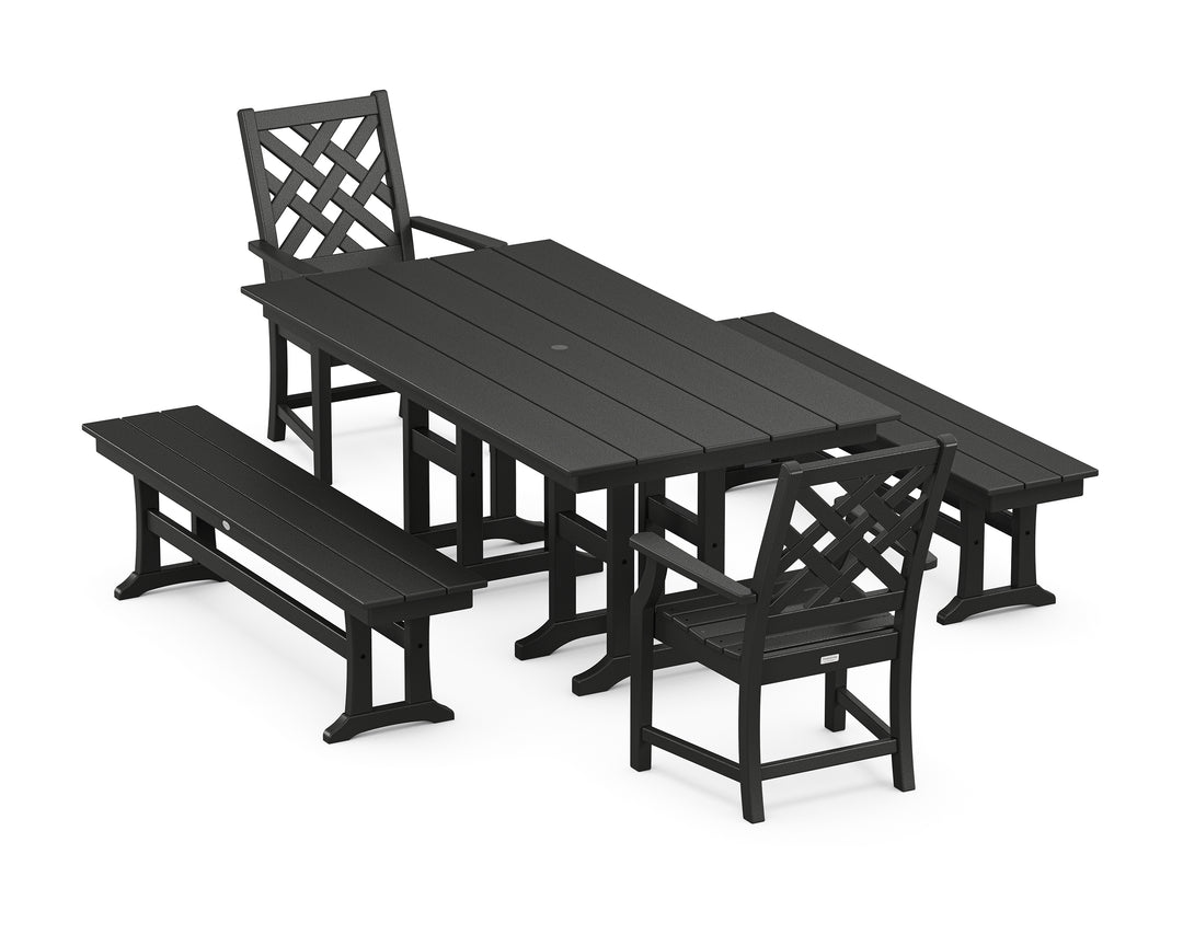 Country Living Wovendale 5-Piece Farmhouse Dining Set with Benches