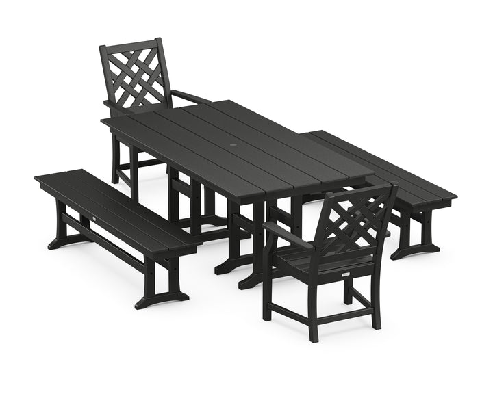 Country Living Wovendale 5-Piece Farmhouse Dining Set with Benches