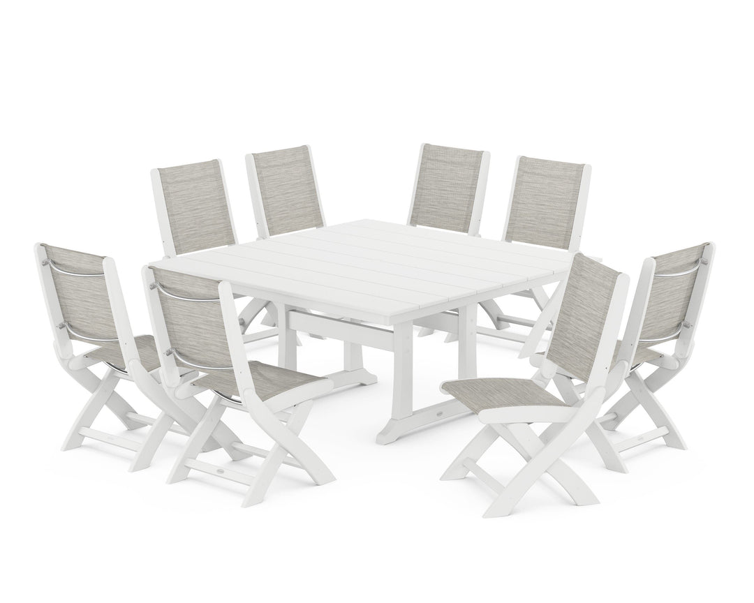 POLYWOOD® Coastal Folding Side Chair 9-Piece Farmhouse Dining Set