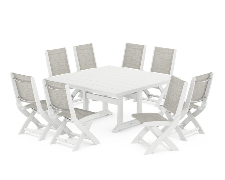 POLYWOOD® Coastal Folding Side Chair 9-Piece Farmhouse Dining Set