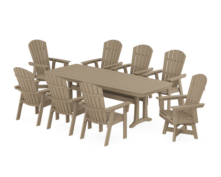 POLYWOOD® Nautical Curveback Adirondack Swivel 9-Piece Dining Set with Trestle Legs