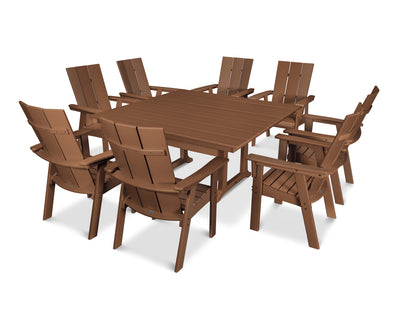 Modern Curveback Adirondack 9-Piece Farmhouse Trestle Dining Set