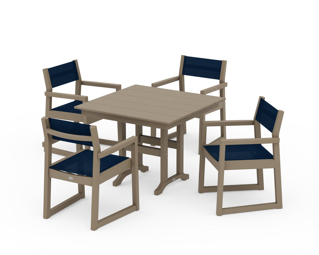 POLYWOOD® EDGE Sling Arm Chair 5-Piece Farmhouse Dining Set