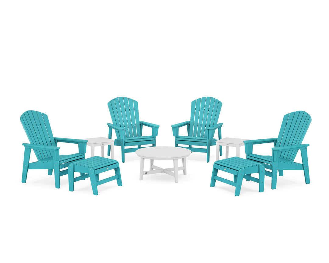 POLYWOOD® Nautical Grand Upright Adirondack 9-Piece Conversation Set