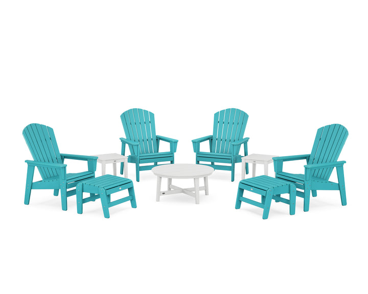 POLYWOOD® Nautical Grand Upright Adirondack 9-Piece Conversation Set