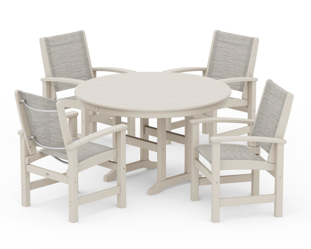 POLYWOOD® Coastal 5-Piece Round Farmhouse Dining Set