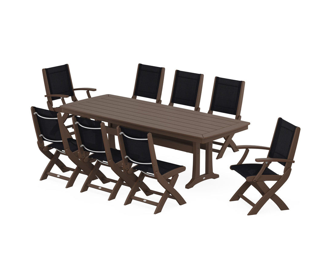 POLYWOOD® Coastal Folding 9-Piece Dining Set with Trestle Legs