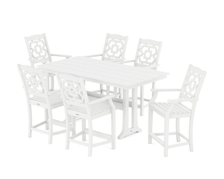 Martha Stewart by POLYWOOD® Chinoiserie Arm Chair 7-Piece Farmhouse Counter Set with Trestle Legs