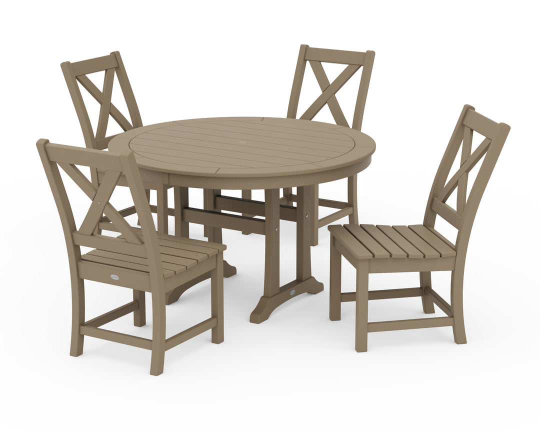POLYWOOD® Braxton Side Chair 5-Piece Round Dining Set With Trestle Legs