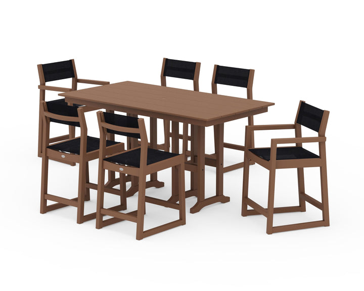 POLYWOOD® EDGE Sling 7-Piece Farmhouse Counter Set with Trestle Legs