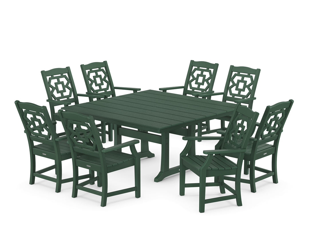 Martha Stewart by POLYWOOD® Chinoiserie 9-Piece Square Farmhouse Dining Set with Trestle Legs