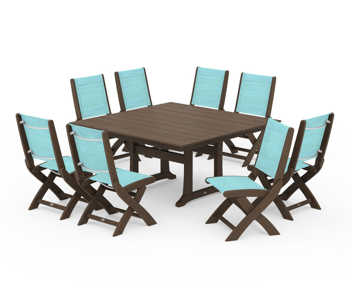 POLYWOOD® Coastal Folding Side Chair 9-Piece Farmhouse Dining Set