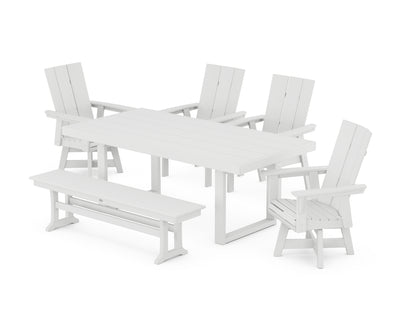 Modern Curveback Adirondack Swivel Chair 6-Piece Dining Set with Bench