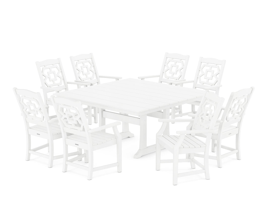 Martha Stewart by POLYWOOD® Chinoiserie 9-Piece Square Farmhouse Dining Set with Trestle Legs