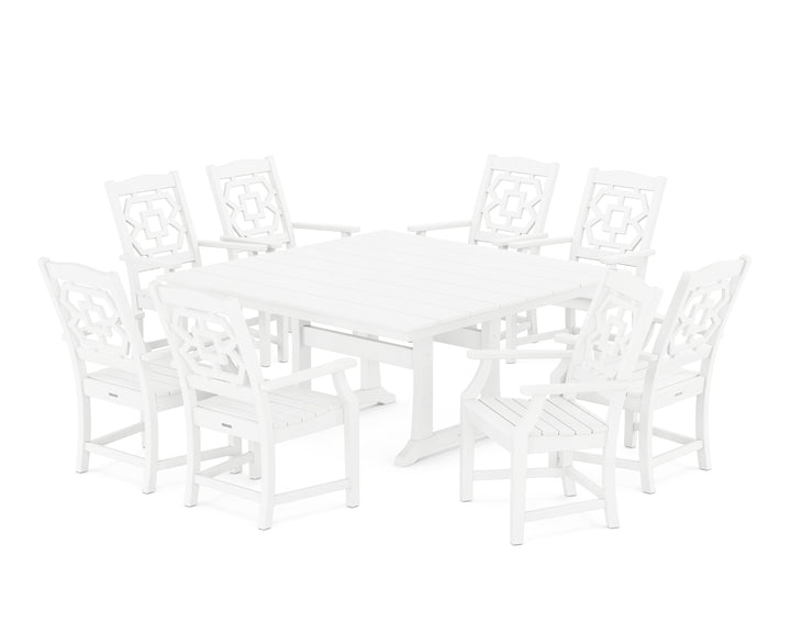 Martha Stewart by POLYWOOD® Chinoiserie 9-Piece Square Farmhouse Dining Set with Trestle Legs