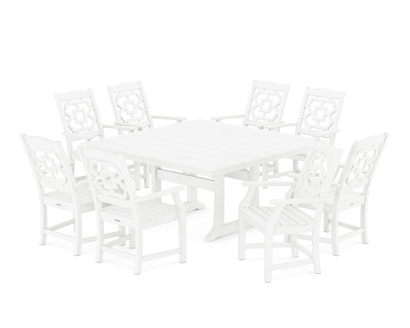 Chinoiserie 9-Piece Square Farmhouse Dining Set with Trestle Legs