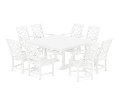 Chinoiserie 9-Piece Square Farmhouse Dining Set with Trestle Legs