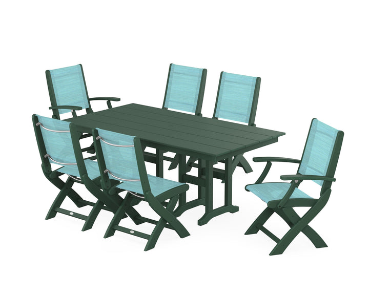 POLYWOOD® Coastal Folding Chair 7-Piece Farmhouse Dining Set