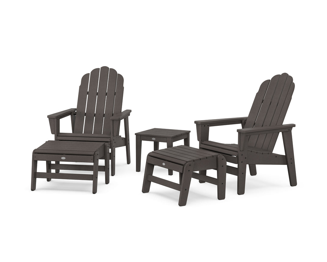 POLYWOOD® 5-Piece Vineyard Grand Upright Adirondack Set with Ottomans and Side Table