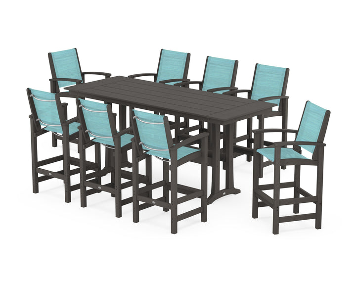 POLYWOOD® Coastal 9-Piece Farmhouse Bar Set with Trestle Legs