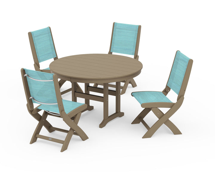 POLYWOOD® Coastal Folding Side Chair 5-Piece Round Dining Set