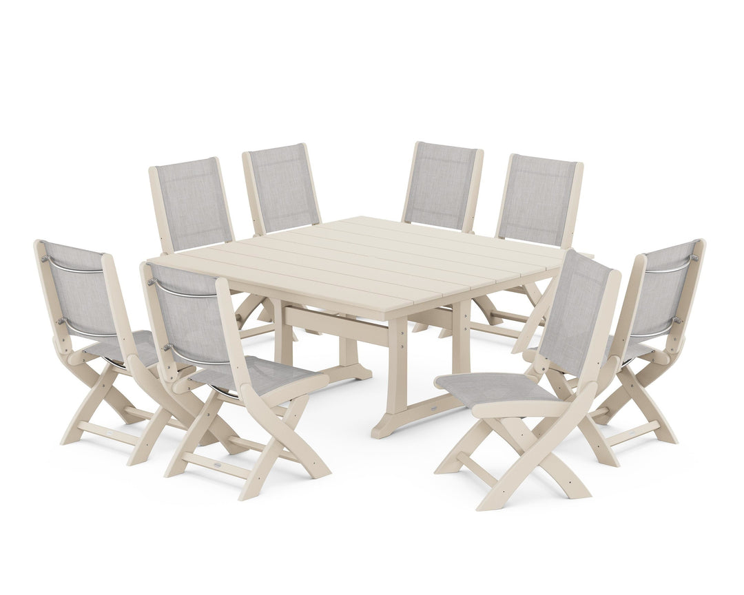 POLYWOOD® Coastal Folding Side Chair 9-Piece Farmhouse Dining Set