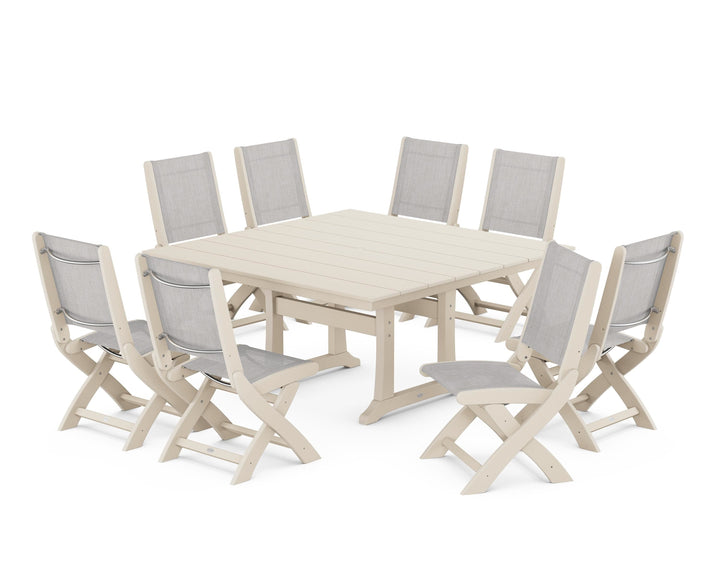 POLYWOOD® Coastal Folding Side Chair 9-Piece Farmhouse Dining Set