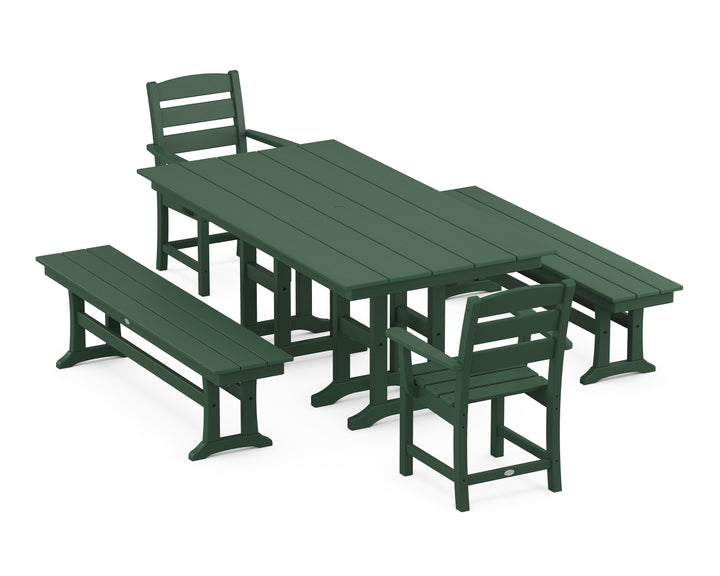 POLYWOOD® Lakeside 5-Piece Farmhouse Dining Set with Benches