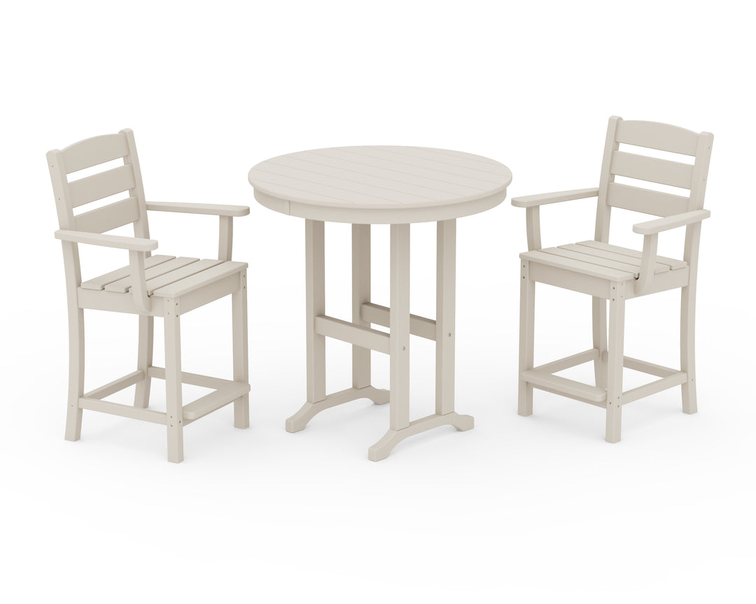 POLYWOOD® Lakeside 3-Piece Round Farmhouse Arm Chair Counter  Set
