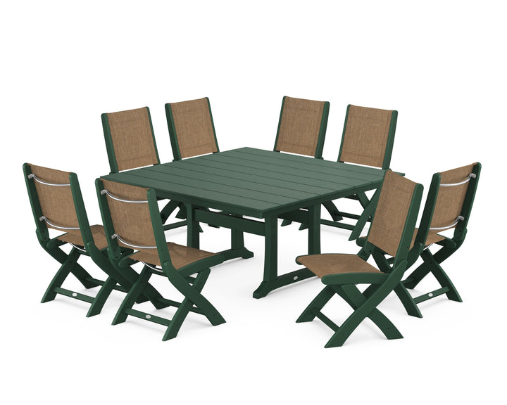 POLYWOOD® Coastal Folding Side Chair 9-Piece Farmhouse Dining Set