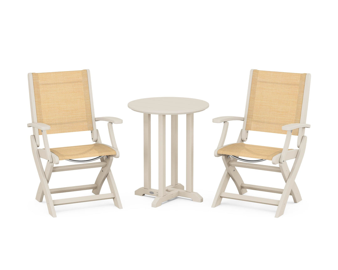 POLYWOOD® Coastal Folding 3-Piece Round Bistro Dining Set
