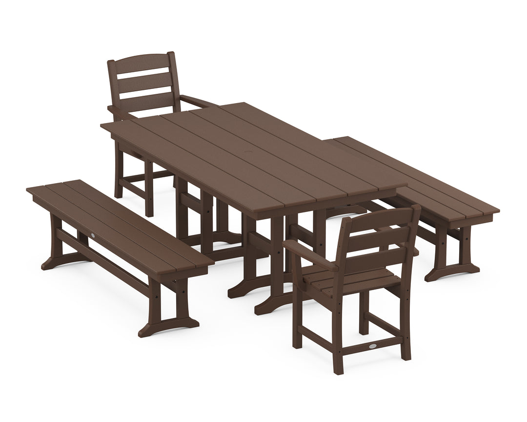 POLYWOOD® Lakeside 5-Piece Farmhouse Dining Set with Benches