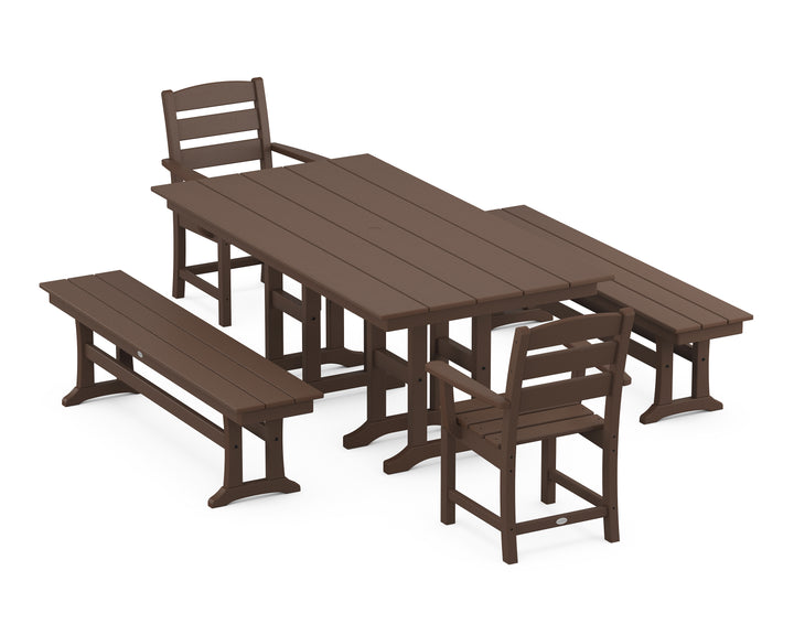 POLYWOOD® Lakeside 5-Piece Farmhouse Dining Set with Benches