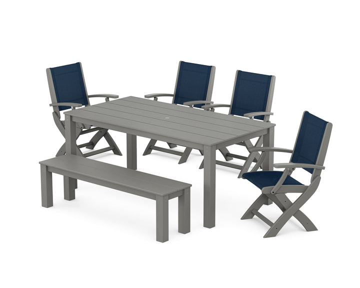 POLYWOOD® Coastal Folding Chair 6-Piece Parsons Dining Set with Bench