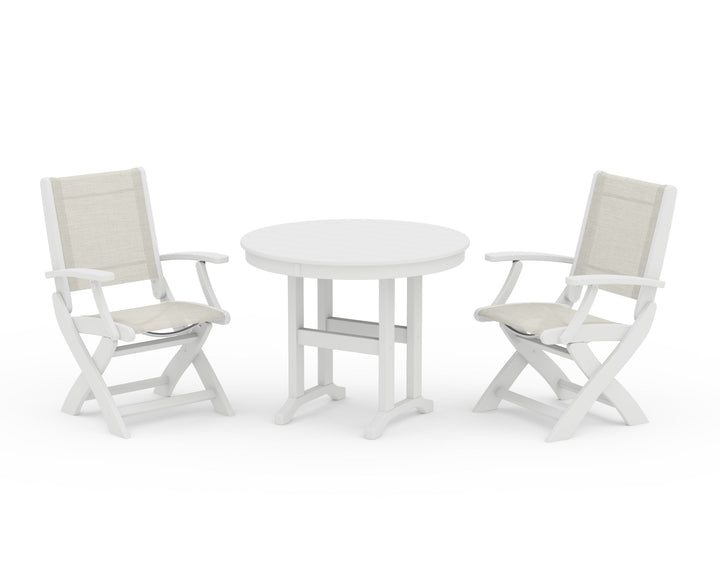 POLYWOOD® Coastal Folding Chair 3-Piece Round Dining Set