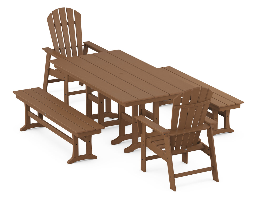 POLYWOOD® South Beach 5-Piece Farmhouse Dining Set with Benches