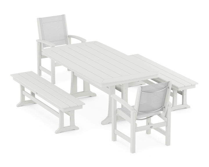 POLYWOOD® Coastal 5-Piece Dining Set with Trestle Legs and Benches
