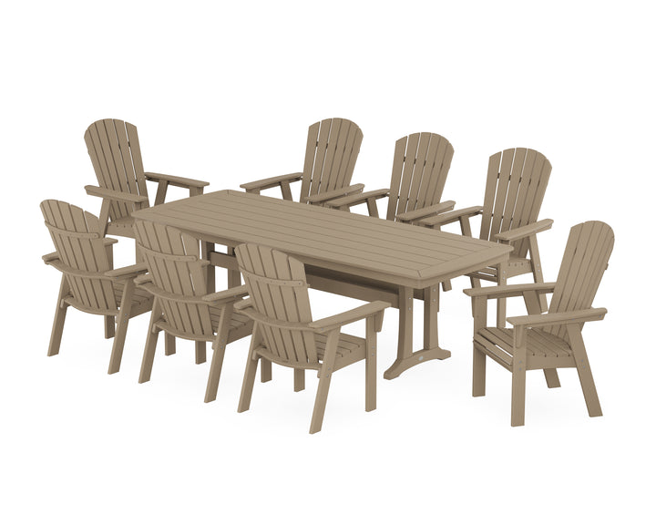 POLYWOOD® Nautical Curveback Adirondack 9-Piece Dining Set with Trestle Legs
