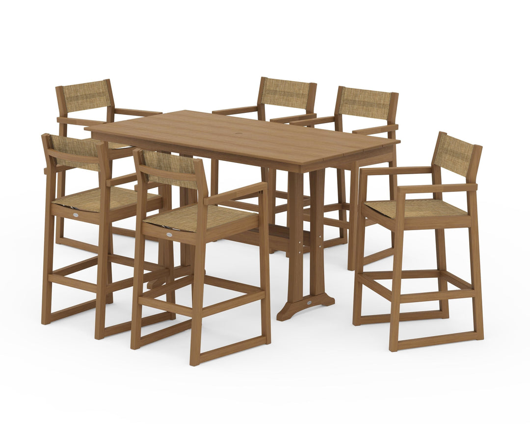 POLYWOOD® EDGE Sling Arm Chair 7-Piece Farmhouse Bar Set with Trestle Legs