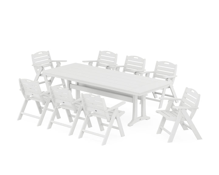 POLYWOOD® Nautical Lowback 9-Piece Farmhouse Dining Set with Trestle Legs